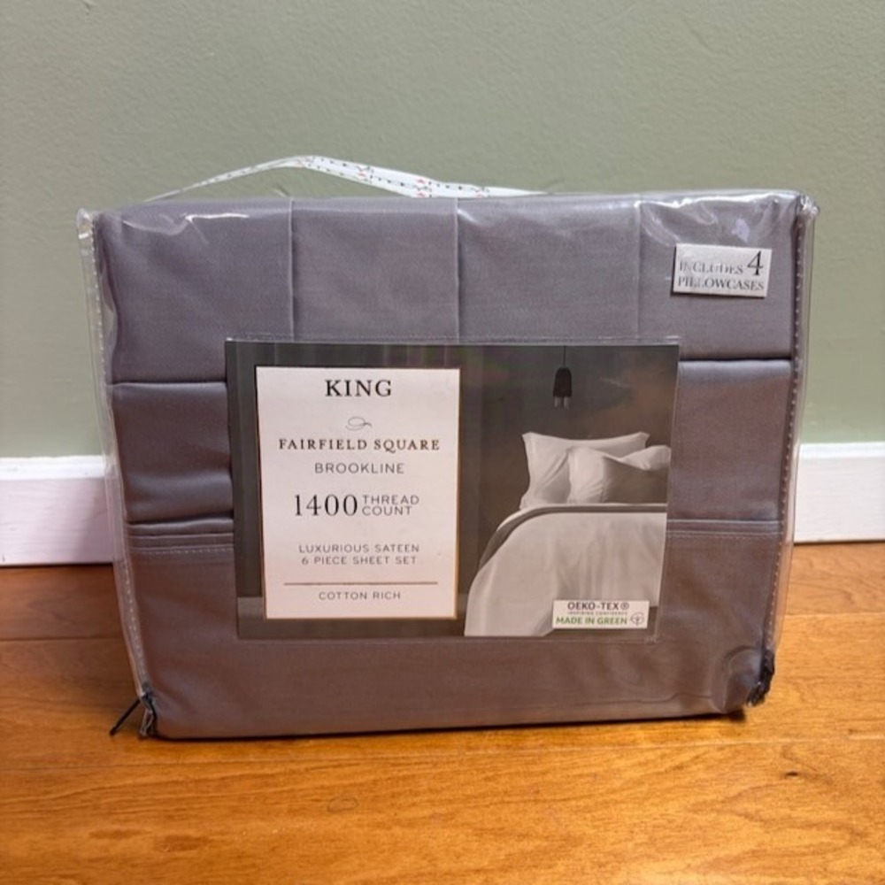 Fairfield Square Collection Brookline 1400-Thread Count 6-Pc King Sheet Set Gray